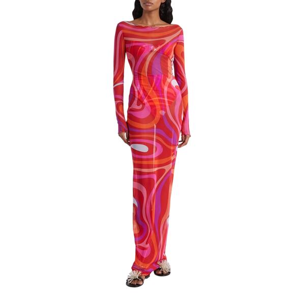 Pucci 'Marmo' Red Polyamide Semi-Sheer Maxi Dress Size 2 - Picture 1 of 5
